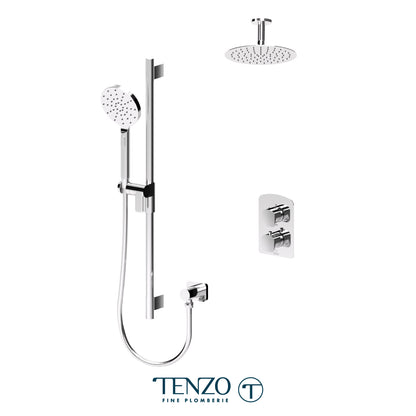 Tenzo Delano T-Box 2-Function Thermostatic Shower Kit, 10" Round AirBoost Rain Head & Ceiling Arm - DET32-21131R