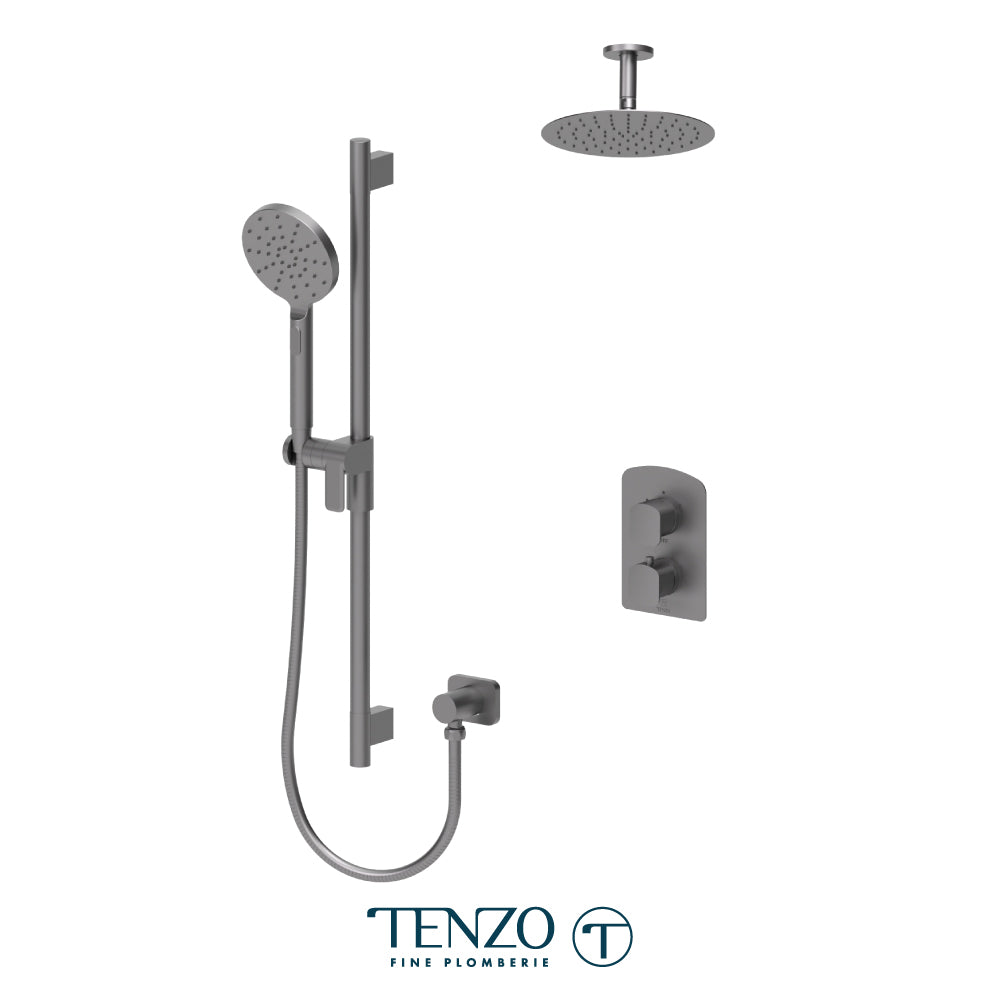 Tenzo Delano T-Box 2-Function Thermostatic Shower Kit, 10" Round AirBoost Rain Head & Ceiling Arm - DET32-21131R