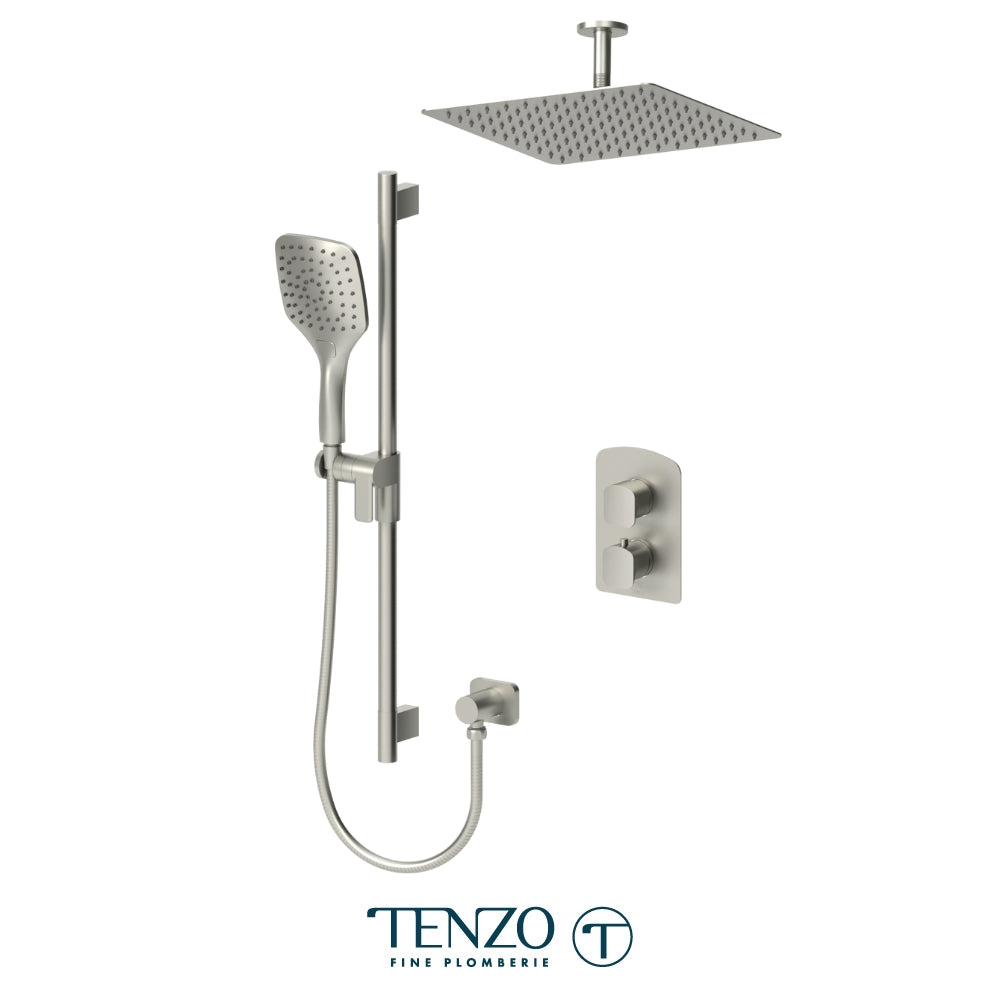 Tenzo Delano T-Box 2-Function Thermostatic Shower Kit, 12" AirBoost Rain Head & Ceiling Arm - DET32-21132