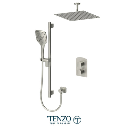 Tenzo Delano T-Box 2-Function Thermostatic Shower Kit, 12" AirBoost Rain Head & Ceiling Arm - DET32-21132