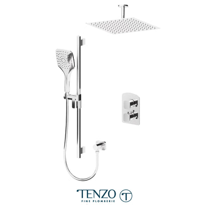Tenzo Delano T-Box 2-Function Thermostatic Shower Kit, 12" AirBoost Rain Head & Ceiling Arm - DET32-21132