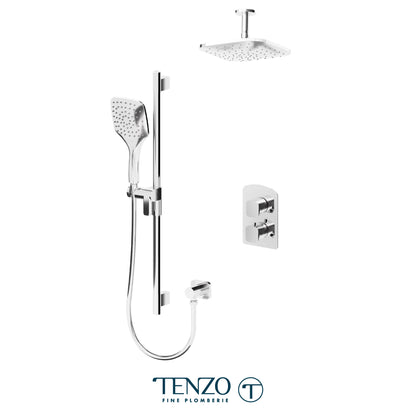 Tenzo Delano T-Box 2-Function Thermostatic Shower Kit, 9" Rain Head & Ceiling Arm - DET32-21134