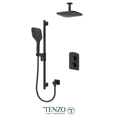 Tenzo Delano T-Box 2-Function Thermostatic Shower Kit, 9" Rain Head & Ceiling Arm - DET32-21134