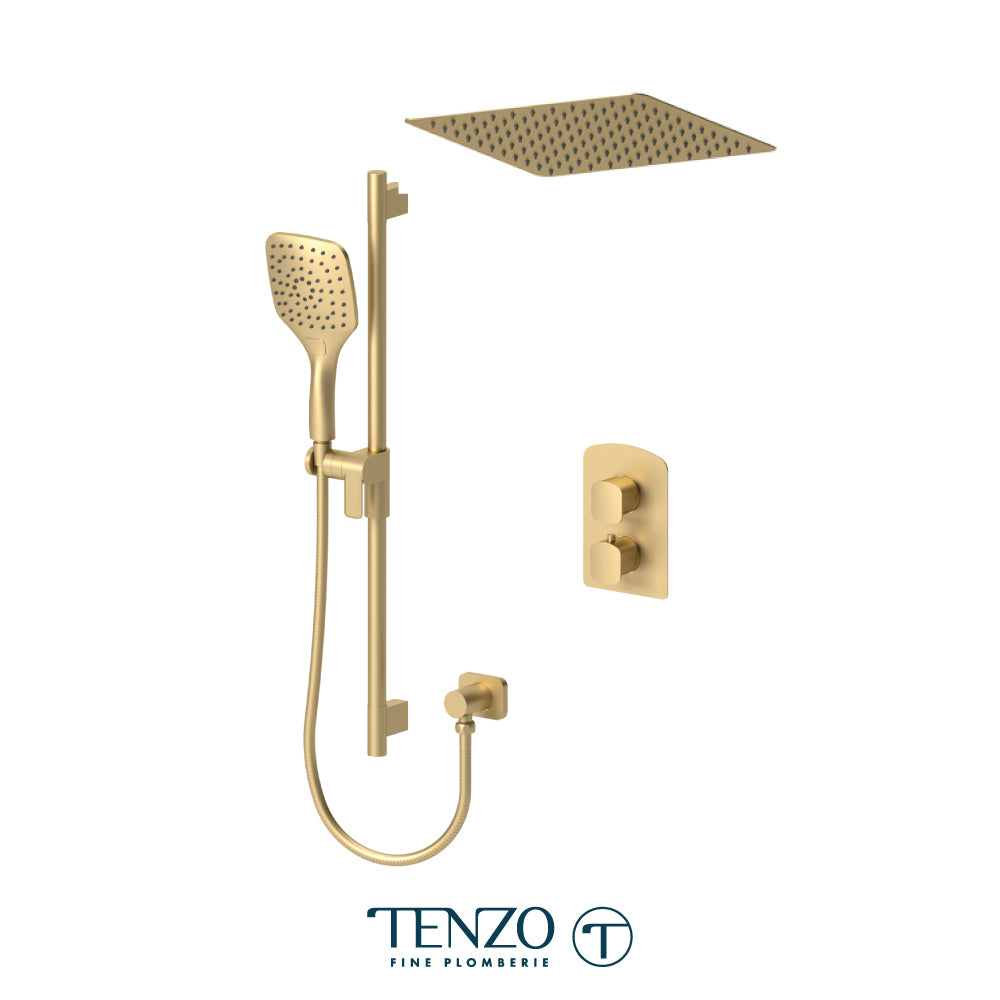 Tenzo Delano T-Box 2-Function Thermostatic Shower Kit Trim, 12" Recessed Ceiling Rain Head - F-DET32-21164