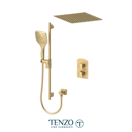 Tenzo Delano T-Box 2-Function Thermostatic Shower Kit Trim, 12" Recessed Ceiling Rain Head - F-DET32-21164