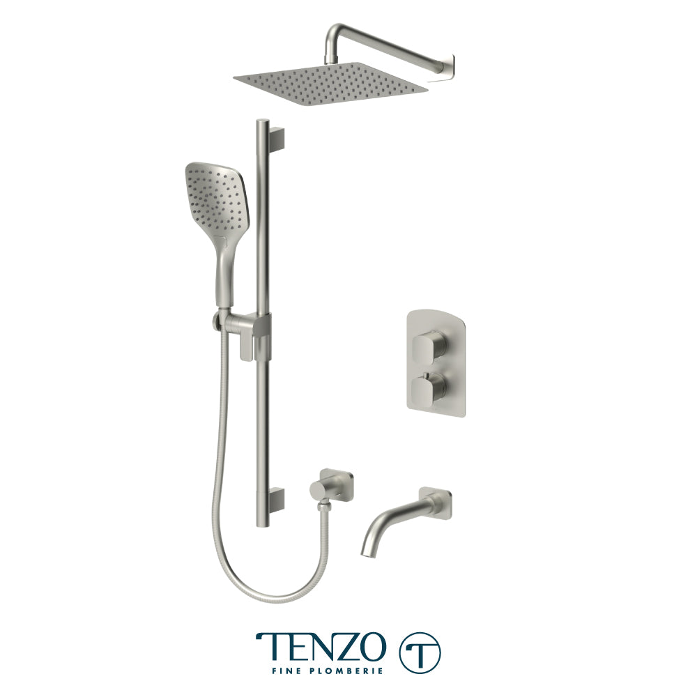 Tenzo Delano T-Box 3-Function Thermostatic Shower Kit, 10" AirBoost Rain Head & Wall Arm - DET33-501115