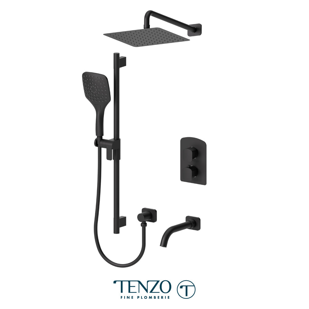 Tenzo Delano T-Box 3-Function Thermostatic Shower Kit, 10" AirBoost Rain Head & Wall Arm - DET33-501115