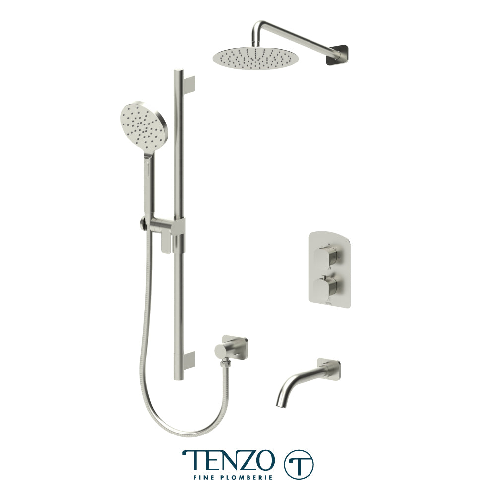 Tenzo Delano T-Box 3-Function Thermostatic Shower Kit, 10" Round AirBoost Rain Head & Wall Arm - DET33-501115R