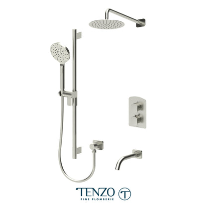 Tenzo Delano T-Box 3-Function Thermostatic Shower Kit, 10" Round AirBoost Rain Head & Wall Arm - DET33-501115R
