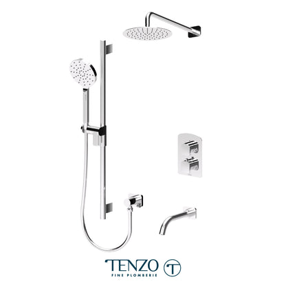 Tenzo Delano T-Box 3-Function Thermostatic Shower Kit, 10" Round AirBoost Rain Head & Wall Arm - DET33-501115R