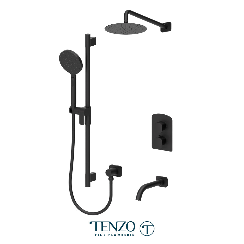 Tenzo Delano T-Box 3-Function Thermostatic Shower Kit, 10" Round AirBoost Rain Head & Wall Arm - DET33-501115R