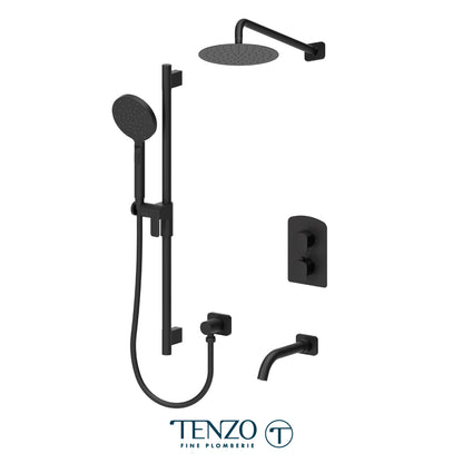 Tenzo Delano T-Box 3-Function Thermostatic Shower Kit, 10" Round AirBoost Rain Head & Wall Arm - DET33-501115R