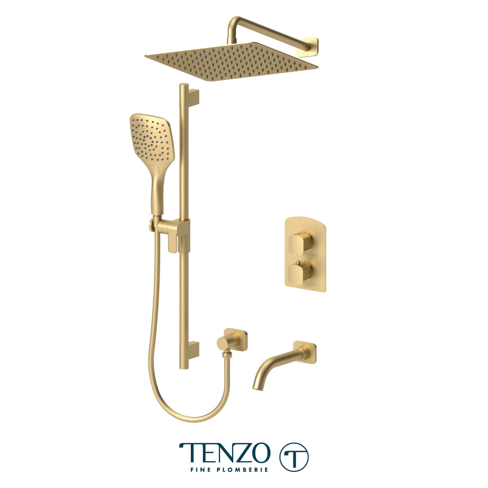 Tenzo Delano T-Box 3-Function Thermostatic Shower Kit, 12" AirBoost Rain Head & Wall Arm - DET33-501125