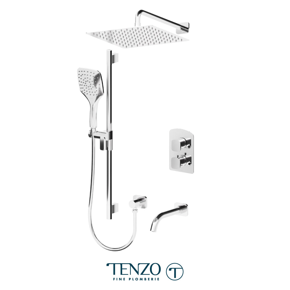 Tenzo Delano T-Box 3-Function Thermostatic Shower Kit, 12" AirBoost Rain Head & Wall Arm - DET33-501125