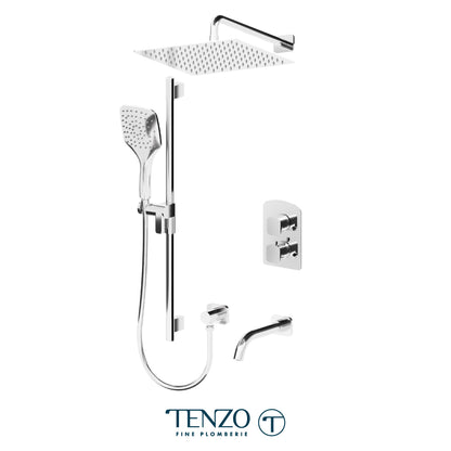 Tenzo Delano T-Box 3-Function Thermostatic Shower Kit, 12" AirBoost Rain Head & Wall Arm - DET33-501125