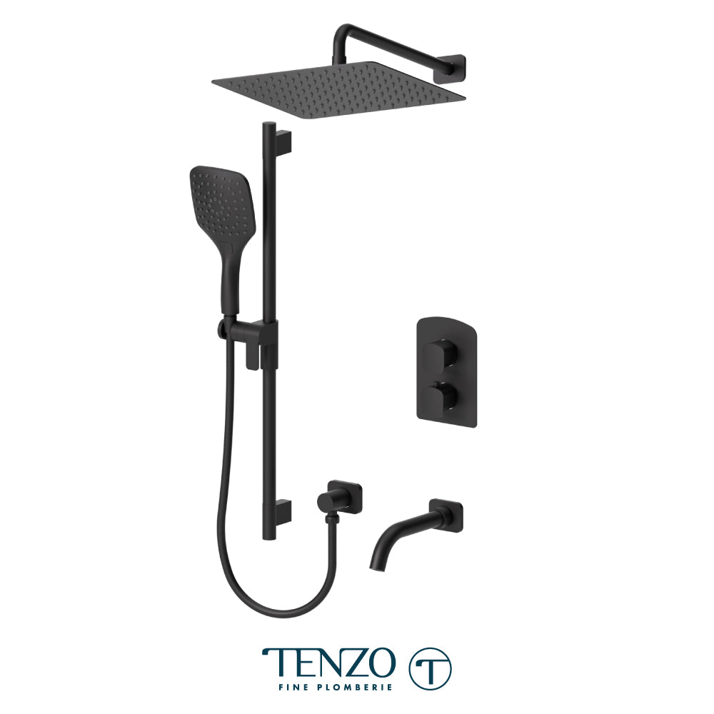 Tenzo Delano T-Box 3-Function Thermostatic Shower Kit, 12" AirBoost Rain Head & Wall Arm - DET33-501125