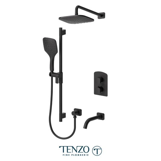 Tenzo Delano T-Box 3-Function Thermostatic Shower Kit Trim, 9" Rain Head, Wall Arm & Tub Spout - F-DET33-501145