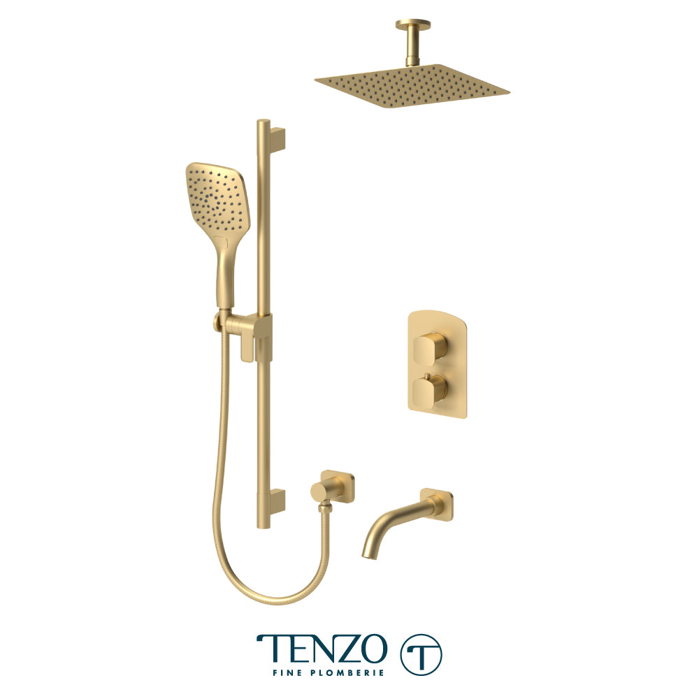 Tenzo Delano T-Box 3-Function Thermostatic Shower Kit, 10" AirBoost Rain Head & Ceiling Arm - DET33-511315