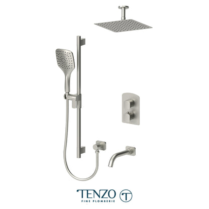 Tenzo Delano T-Box 3-Function Thermostatic Shower Kit, 10" AirBoost Rain Head & Ceiling Arm - DET33-511315