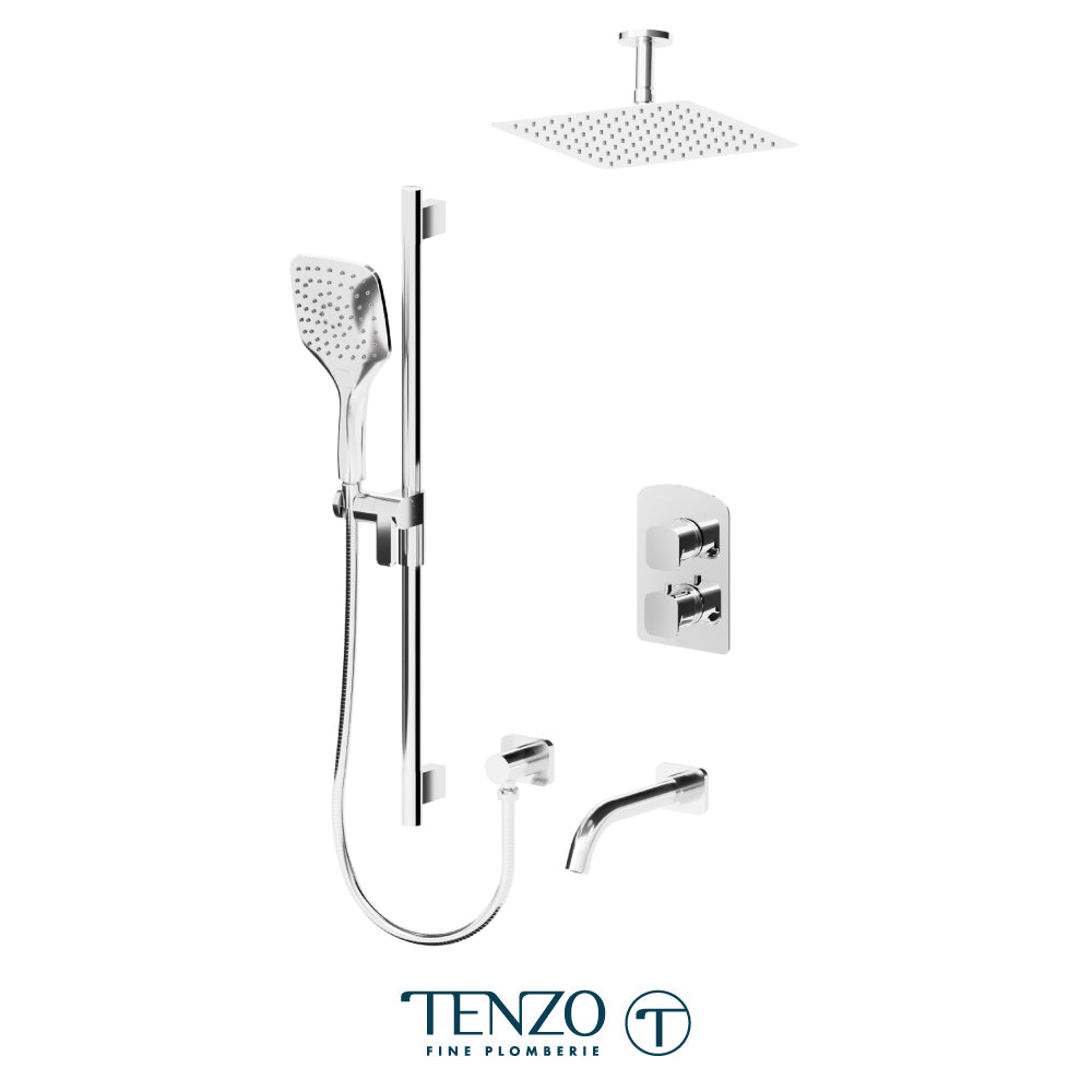 Tenzo Delano T-Box 3-Function Thermostatic Shower Kit, 10" AirBoost Rain Head & Ceiling Arm - DET33-511315