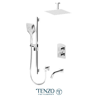 Tenzo Delano T-Box 3-Function Thermostatic Shower Kit, 10" AirBoost Rain Head & Ceiling Arm - DET33-511315