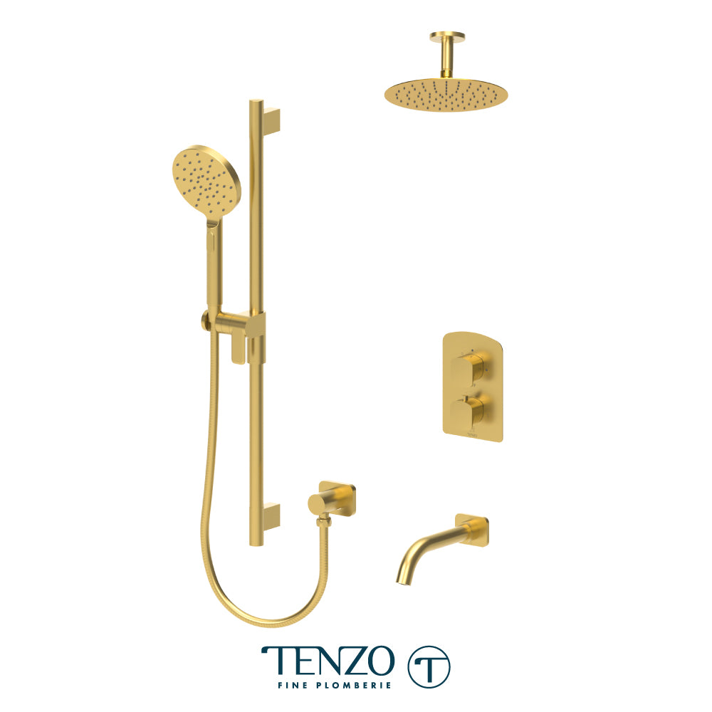 Tenzo Delano T-Box 3-Function Thermostatic Shower Kit, 10" Round AirBoost Rain Head & Ceiling Arm - DET33-511315R