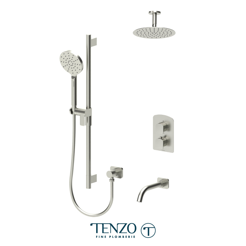 Tenzo Delano T-Box 3-Function Thermostatic Shower Kit, 10" Round AirBoost Rain Head & Ceiling Arm - DET33-511315R