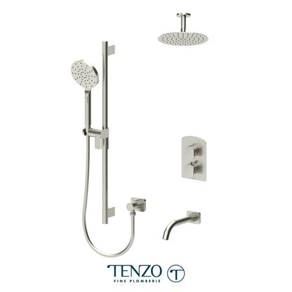 Tenzo Delano T-Box 3-Function Thermostatic Shower Kit, 10" Round AirBoost Rain Head & Ceiling Arm - DET33-511315R