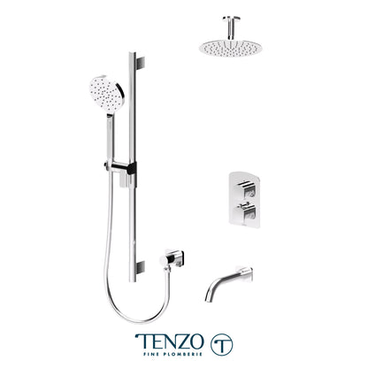 Tenzo Delano T-Box 3-Function Thermostatic Shower Kit, 10" Round AirBoost Rain Head & Ceiling Arm - DET33-511315R
