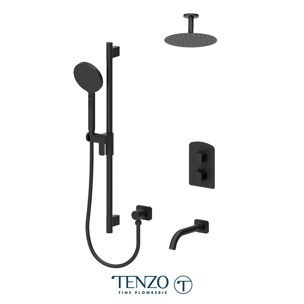 Tenzo Delano T-Box 3-Function Thermostatic Shower Kit, 10" Round AirBoost Rain Head & Ceiling Arm - DET33-511315R