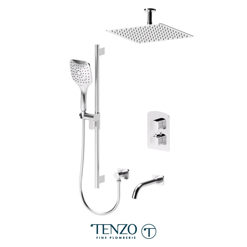 Tenzo Delano T-Box 3-Function Thermostatic Shower Kit, 12" Rain Head & Ceiling Arm - DET33-511325