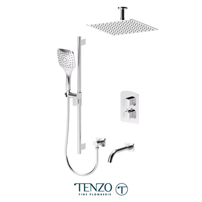Tenzo Delano T-Box 3-Function Thermostatic Shower Kit, 12" Rain Head & Ceiling Arm - DET33-511325
