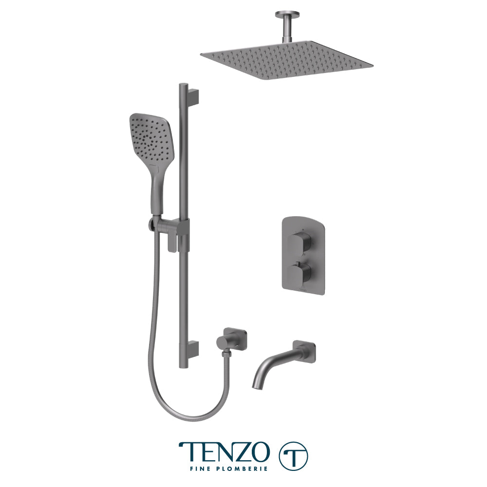 Tenzo Delano T-Box 3-Function Thermostatic Shower Kit, 12" Rain Head & Ceiling Arm - DET33-511325