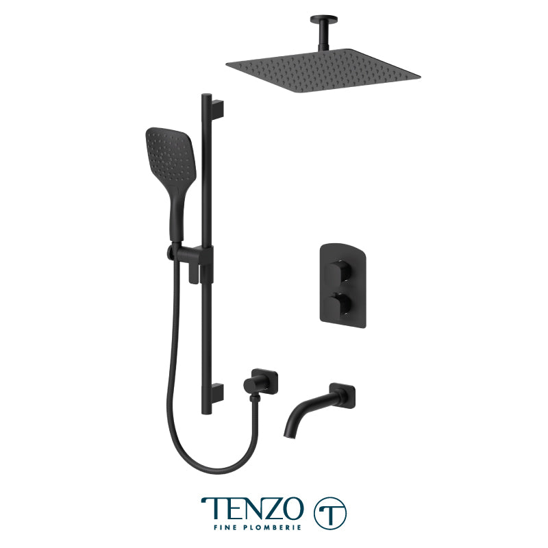 Tenzo Delano T-Box 3-Function Thermostatic Shower Kit, 12" Rain Head & Ceiling Arm - DET33-511325