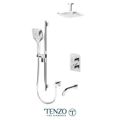 Tenzo Delano T-Box 3-Function Thermostatic Shower Kit, 9" Rain Head & Ceiling Arm - DET33-511345