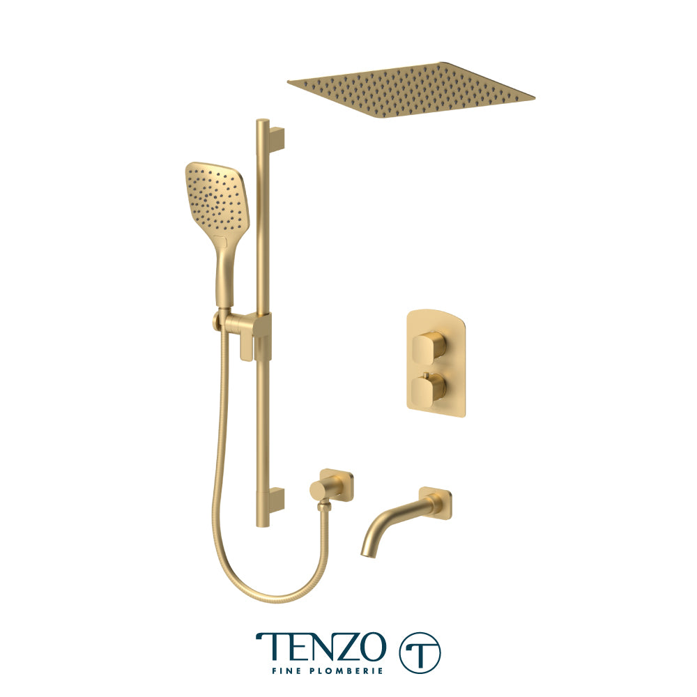 Tenzo Delano T-Box 3-Function Thermostatic Shower Kit, 12" Recessed Ceiling Rain Head - DET33-511655