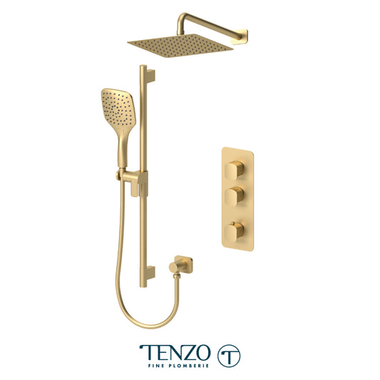 Tenzo Delano Extenza 2-Function Thermostatic Shower Kit Trim, 10" AirBoost Rain Head & Wall Arm - F-DET42-20111