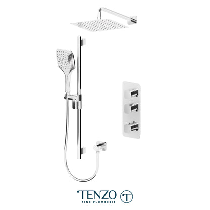 Tenzo Delano Extenza 2-Function Thermostatic Shower Kit, 10" AirBoost Rain Head & Wall Arm - DET42-20111