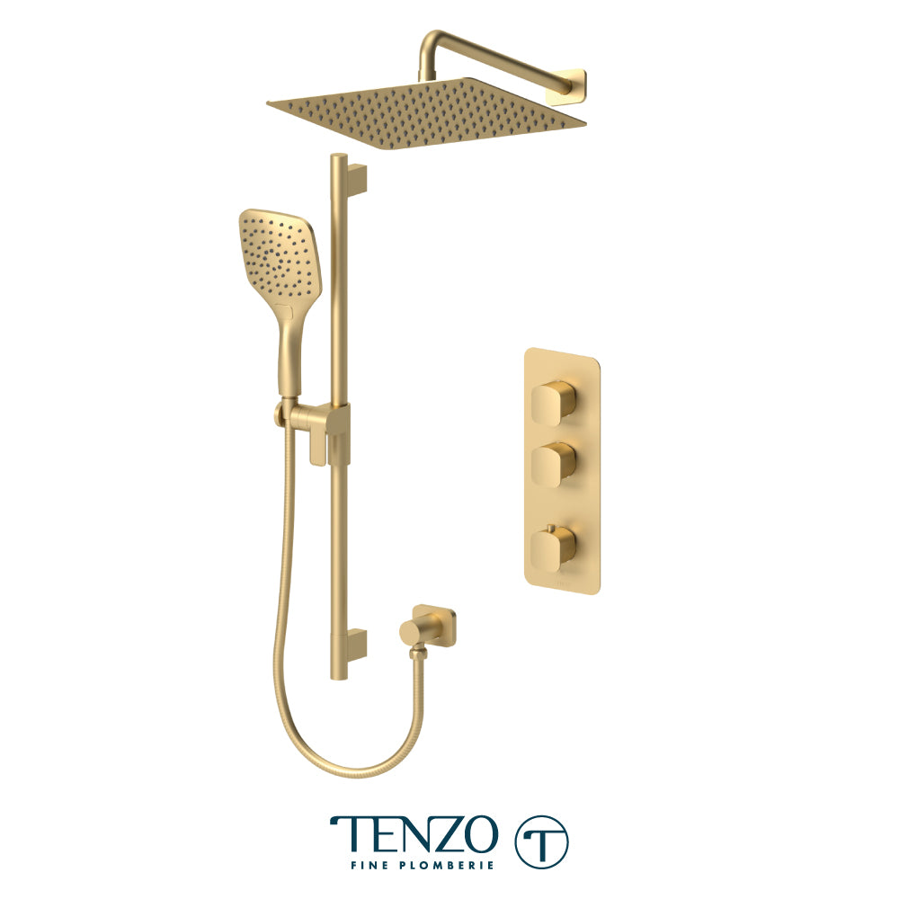 Tenzo Delano Extenza 2-Function Thermostatic Shower Kit, 12" AirBoost Rain Head & Wall Arm - DET42-20112
