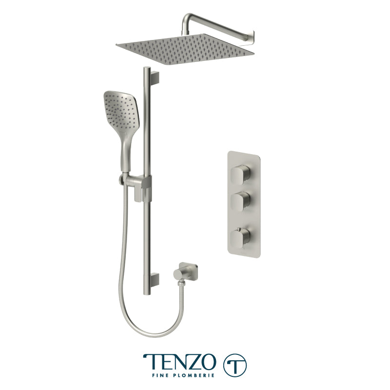 Tenzo Delano Extenza 2-Function Thermostatic Shower Kit, 12" AirBoost Rain Head & Wall Arm - DET42-20112
