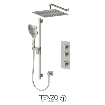Tenzo Delano Extenza 2-Function Thermostatic Shower Kit, 12" AirBoost Rain Head & Wall Arm - DET42-20112