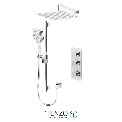 Tenzo Delano Extenza 2-Function Thermostatic Shower Kit, 12" AirBoost Rain Head & Wall Arm - DET42-20112