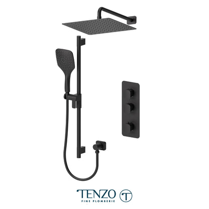 Tenzo Delano Extenza 2-Function Thermostatic Shower Kit, 12" AirBoost Rain Head & Wall Arm - DET42-20112