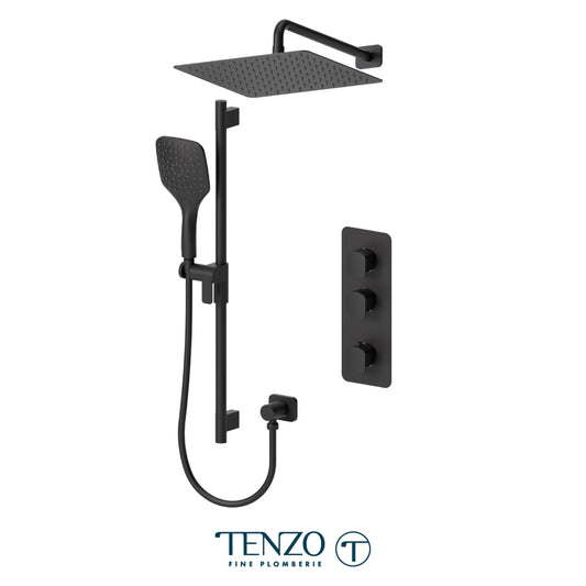 Tenzo Delano Extenza 2-Function Thermostatic Shower Kit Trim, 12" AirBoost Rain Head & Wall Arm - F-DET42-20112