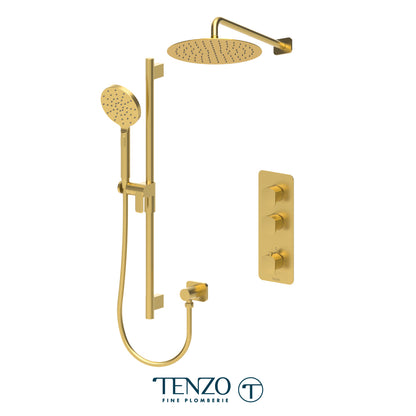 Tenzo Delano Extenza 2-Function Thermostatic Shower Kit, 12" Round AirBoost Rain Head & Wall Arm - DET42-20112R
