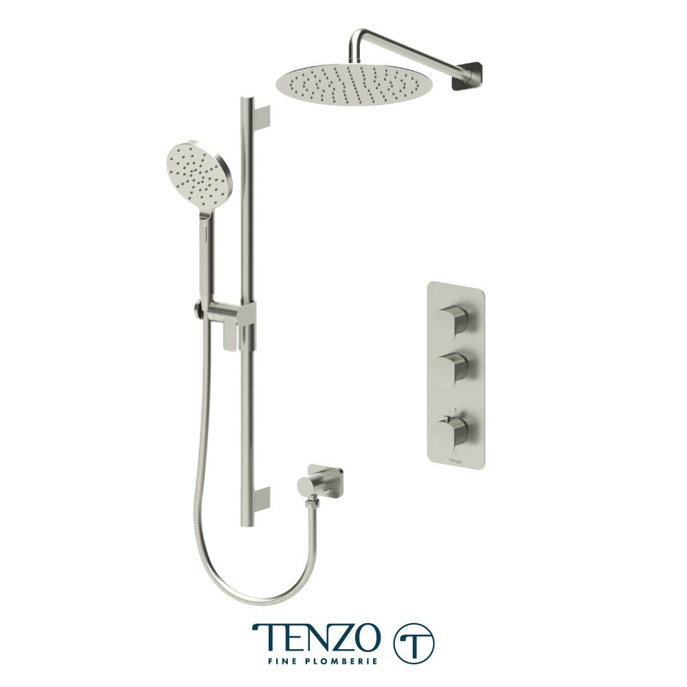 Tenzo Delano Extenza 2-Function Thermostatic Shower Kit, 12" Round AirBoost Rain Head & Wall Arm - DET42-20112R