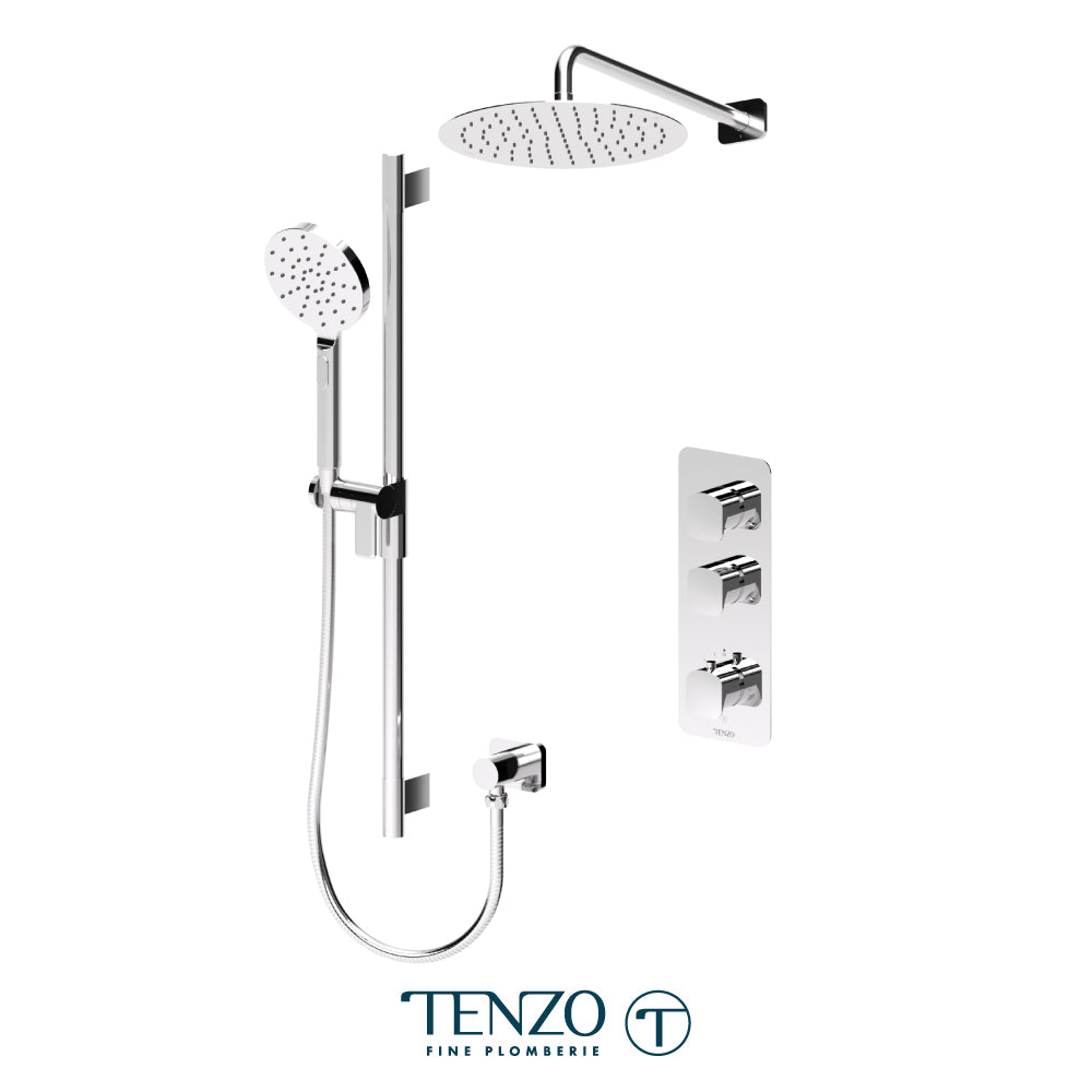 Tenzo Delano Extenza 2-Function Thermostatic Shower Kit, 12" Round AirBoost Rain Head & Wall Arm - DET42-20112R
