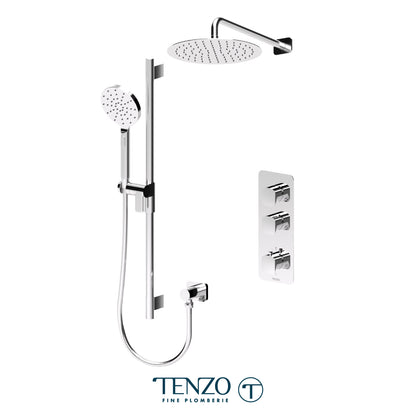 Tenzo Delano Extenza 2-Function Thermostatic Shower Kit, 12" Round AirBoost Rain Head & Wall Arm - DET42-20112R