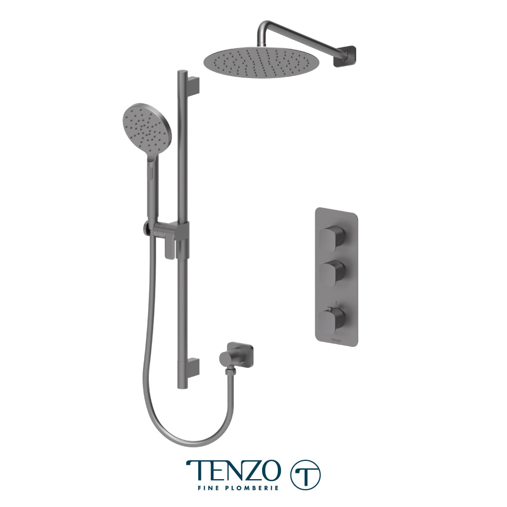 Tenzo Delano Extenza 2-Function Thermostatic Shower Kit, 12" Round AirBoost Rain Head & Wall Arm - DET42-20112R