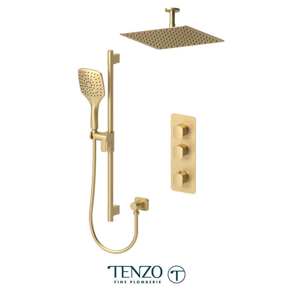 Tenzo Delano Extenza 2-Function Thermostatic Shower Kit, 12" AirBoost Rain Head & Ceiling Arm - DET42-21132